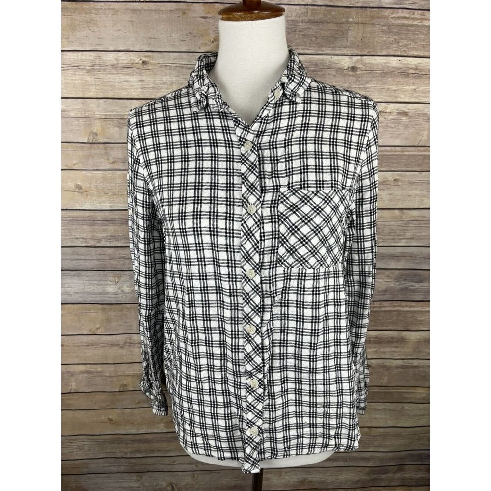 Universal Thread Medium Plaid Button Up Blouse Bl… - image 1